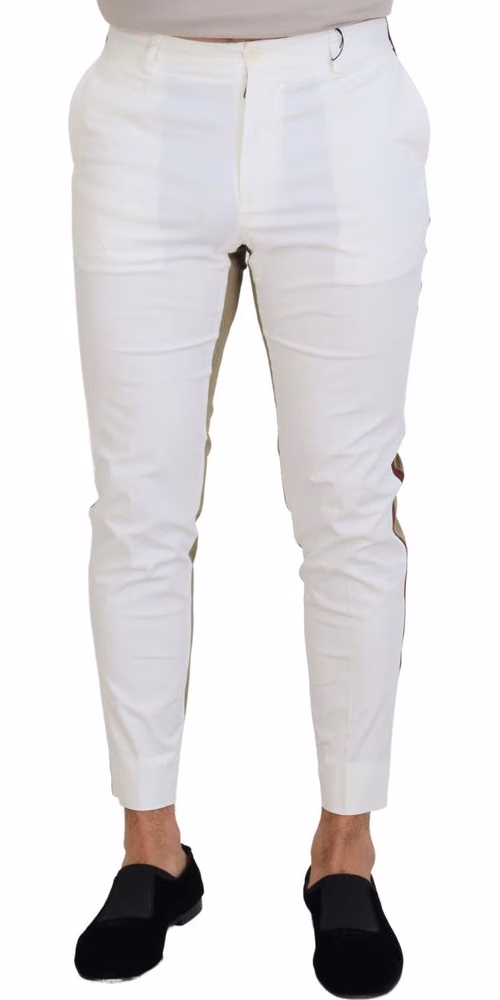 Dolce & Gabbana White Brown Slim Fit Chino Pants