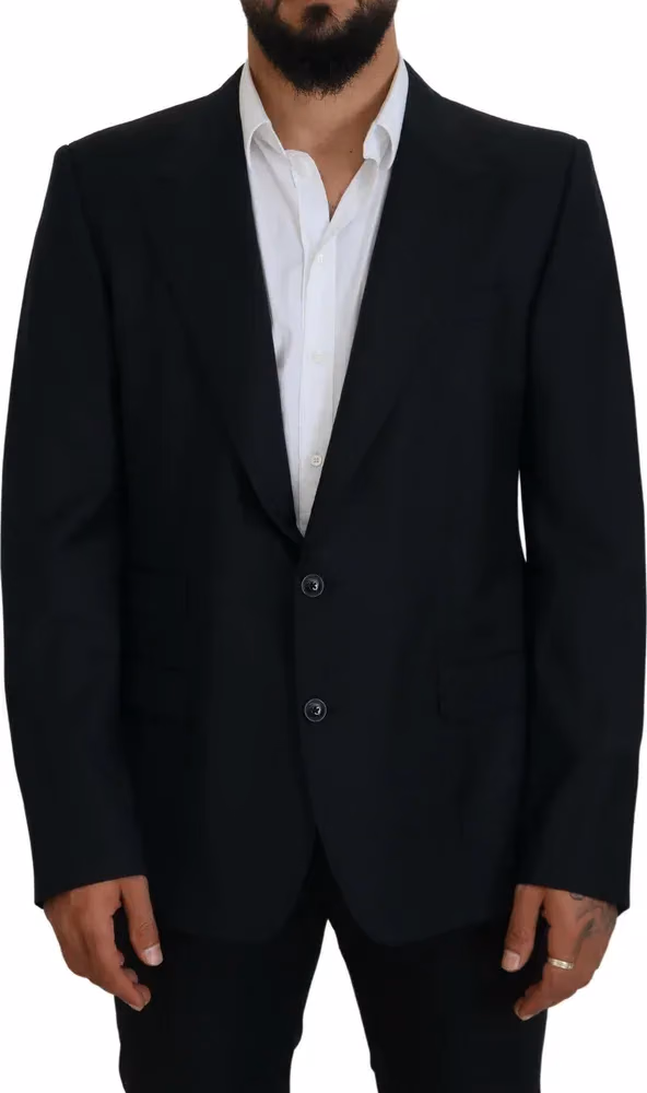 Dolce & Gabbana Dark Blue Wool Formal Sicilia Blazer