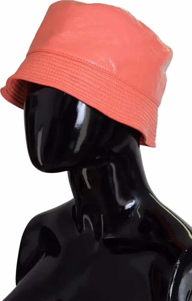 Dolce & Gabbana Peach Quilted Faux Leather Women Bucket Cap Hat