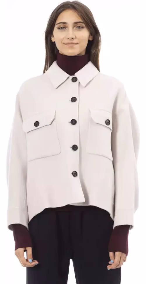 Alpha Studio Elegant White Wool Blazer Jacket