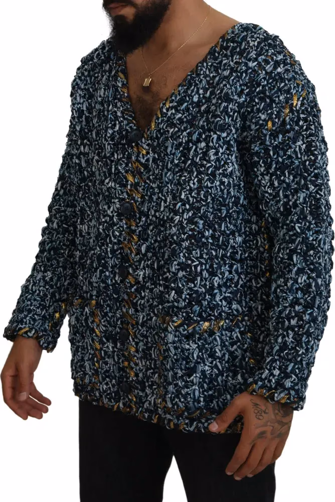 Dolce & Gabbana Blue Button Cardigan Fatto A Mano Sweater
