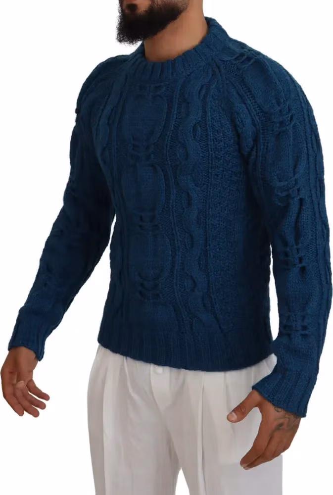 Dolce & Gabbana Blue Knitted Wool Alpaca Pullover Sweater