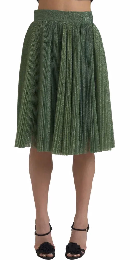 Dolce & Gabbana Metallic Green High Waist A-line Pleated Skirt