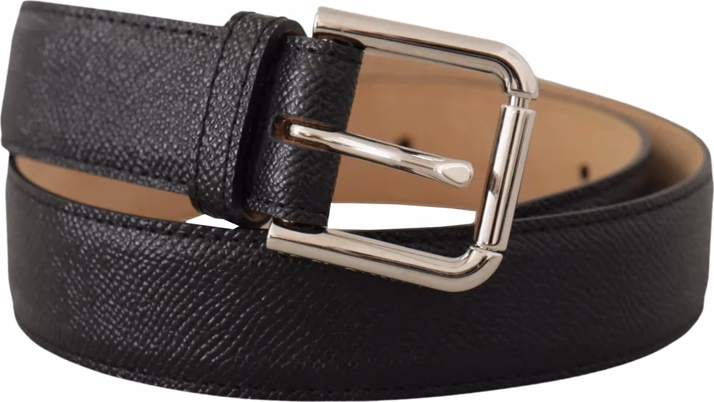 Dolce & Gabbana Black Calf Leather Brown Backend Metal Buckle Belt