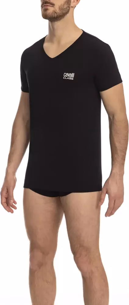 Cavalli Class Black Cotton Men T-Shirt