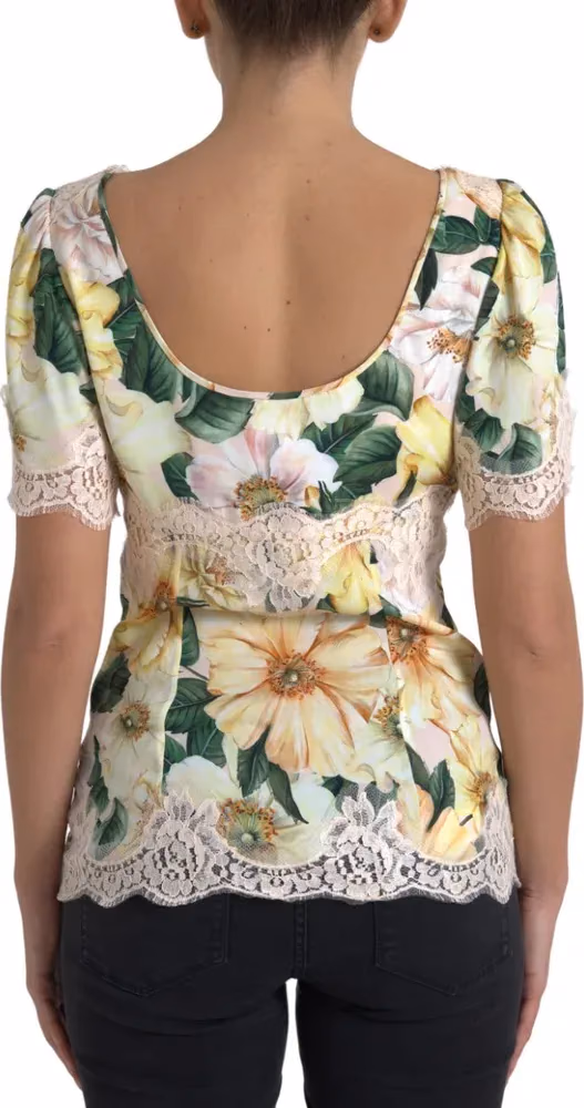Dolce & Gabbana Multicolor Floral Lace V Neck Blouse