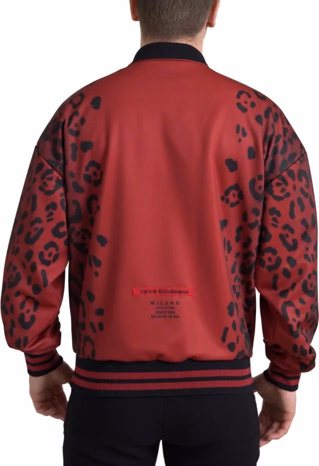 Dolce & Gabbana Red Leopard Polyester Bomber Full Zip  Jacket