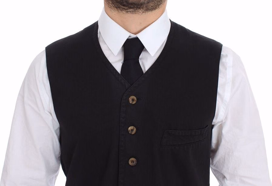 Dolce & Gabbana Black Cotton Viscose Dress Vest Blazer
