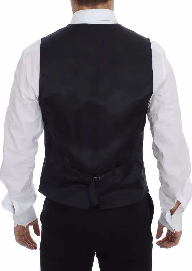 Dolce & Gabbana Gray Striped Wool Single Breasted Vest