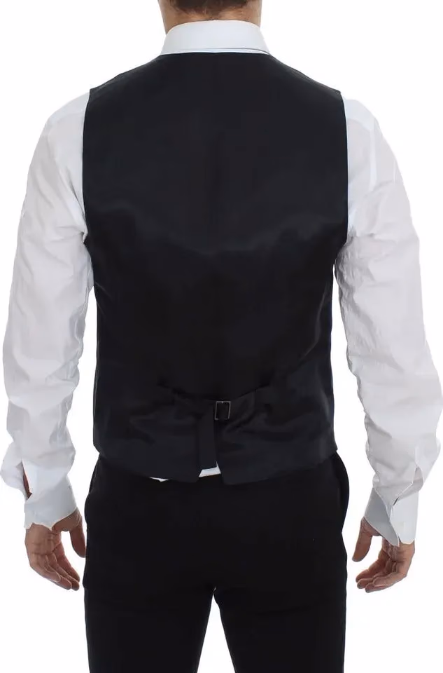 Dolce & Gabbana Black Striped Wool Single Breasted Vest