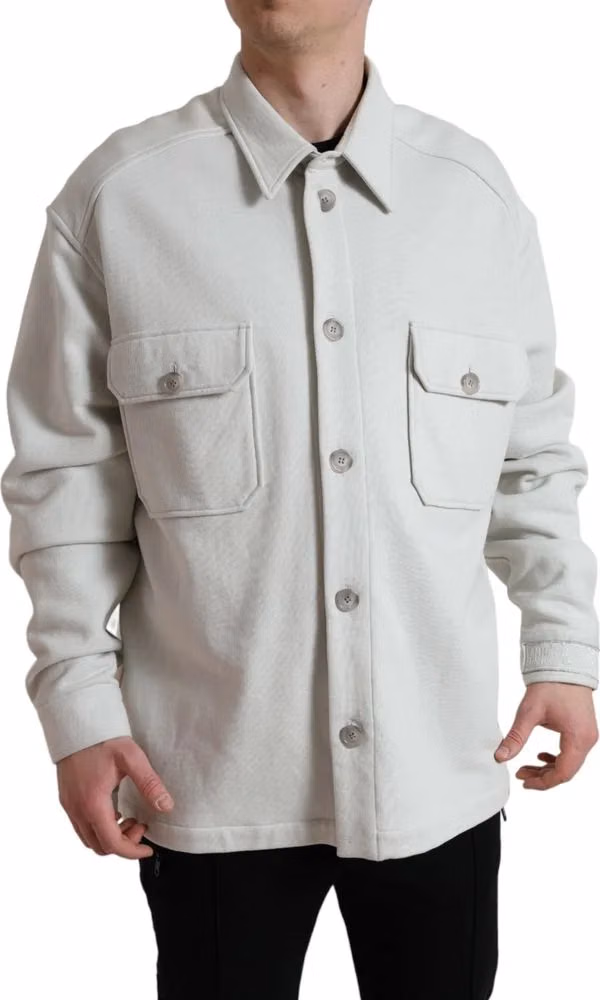 Dolce & Gabbana Grey Cotton Button Down Collared Coat Jacket