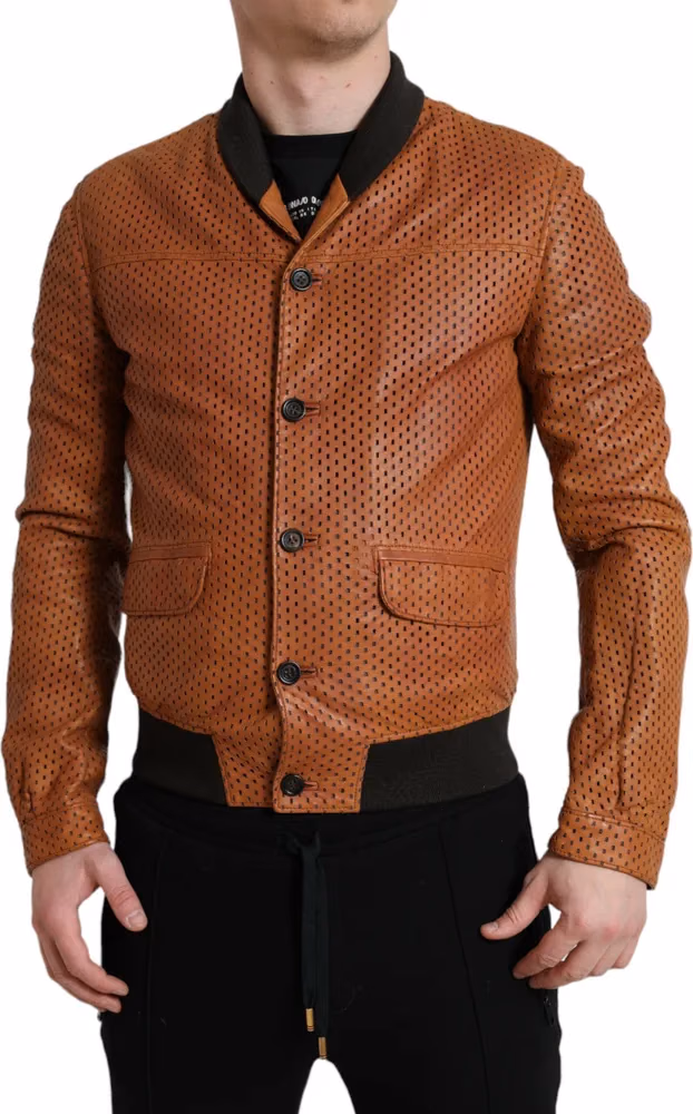 Dolce & Gabbana Brown Lambskin Leather Perforated Jacket