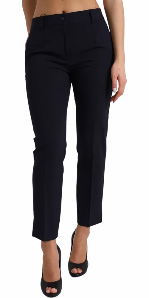 Dolce & Gabbana Blue Mid Waist Tapered Cropped Pants