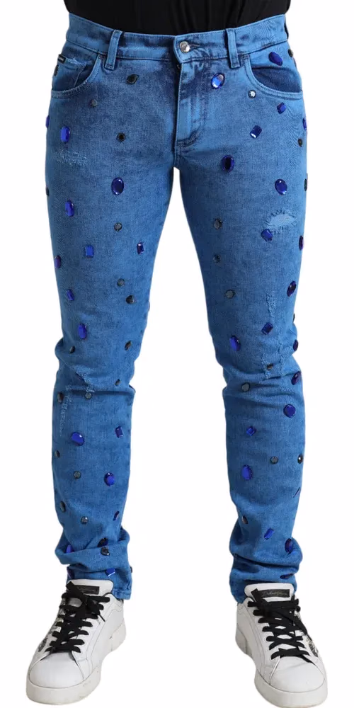 Dolce & Gabbana Blue Crystal Embellished Skinny Denim Jeans