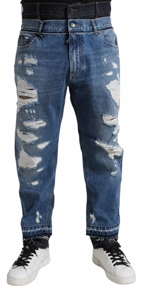 Dolce & Gabbana Blue Tattered Cotton Men Denim Jeans
