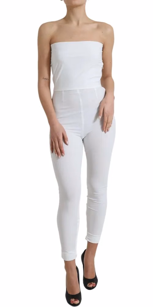 Dolce & Gabbana White Nylon Strapless Bodycon Jumpsuit Dress