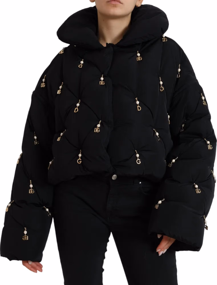 Dolce & Gabbana Black Embellished Quilted Shell Bomber Jacket