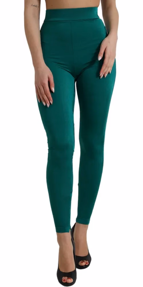 Dolce & Gabbana Green Nylon Stretch Slim Leggings Pants