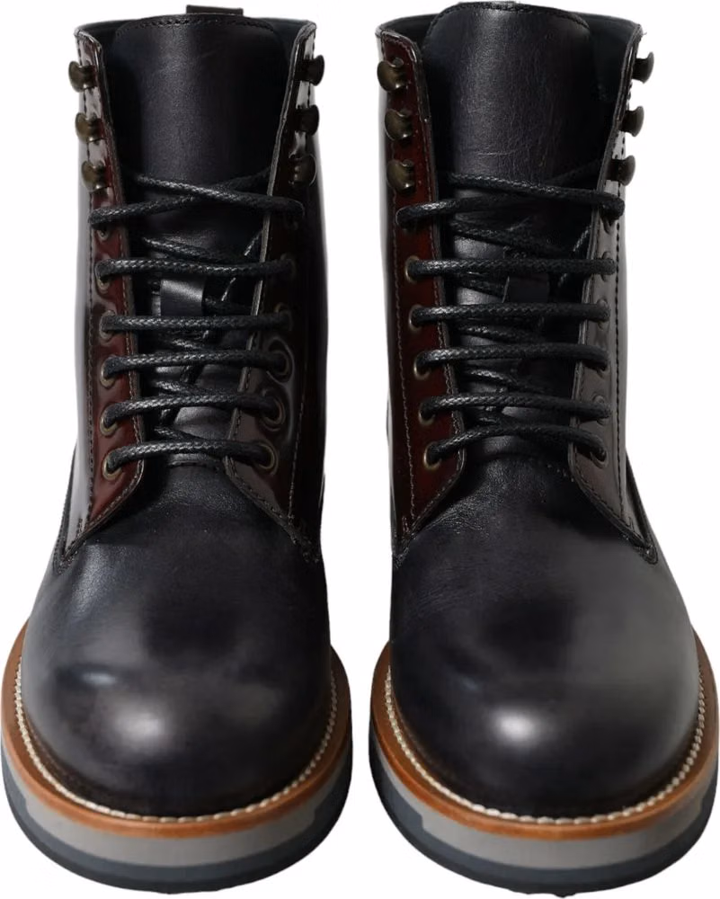 Dolce & Gabbana Black Leather Military Combat Boots Shoes