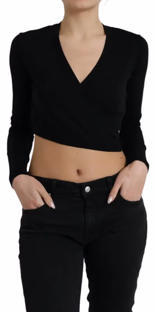 Dolce & Gabbana Black Wool V-neck Crossed Cardigan Sweater