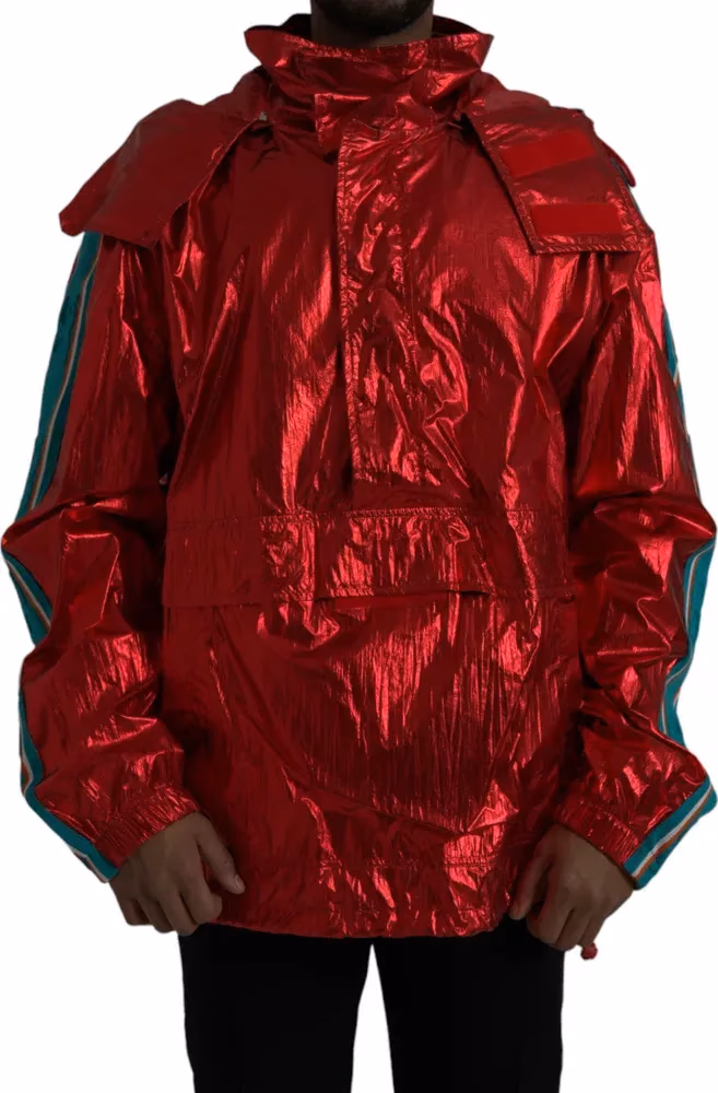 Dolce & Gabbana Red Nylon Hooded Pullover Sweatshirt Jacket