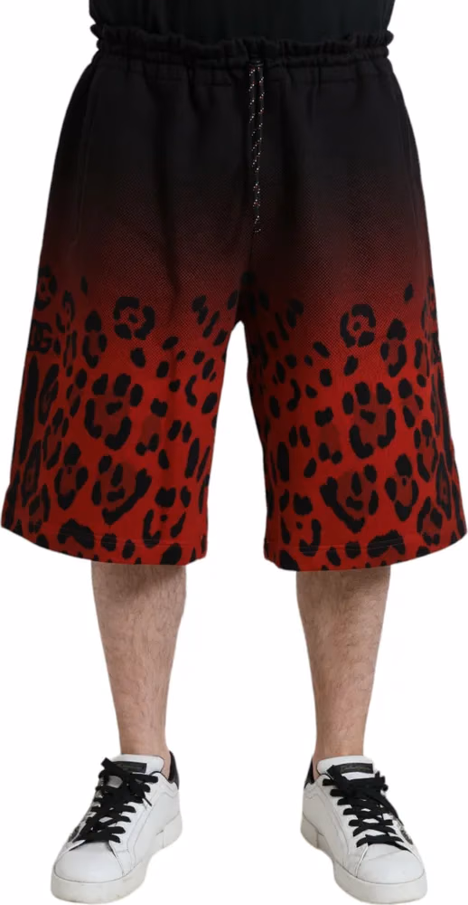 Dolce & Gabbana Red Leopard Print Cotton Bermuda Shorts