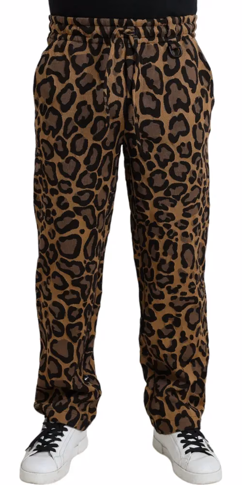 Dolce & Gabbana Brown Leopard Print Polyester Jogger Pants