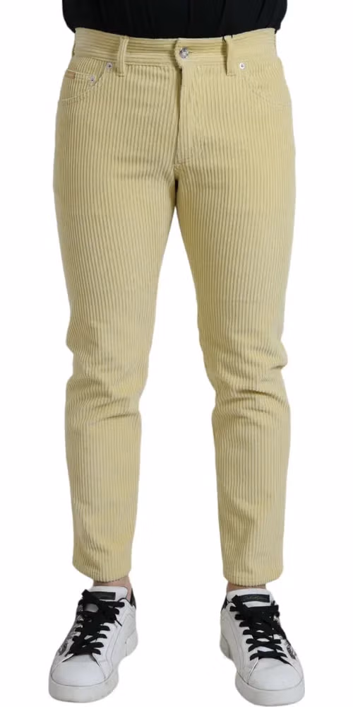Dolce & Gabbana Yellow Corduroy Logo Plaque Skinny Denim Jeans