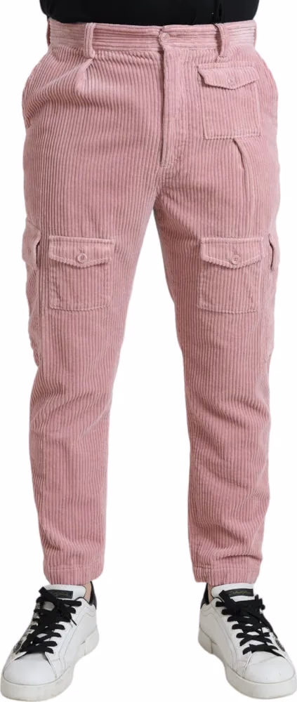 Dolce & Gabbana Pink Corduroy Cotton Stretch Skinny Cargo Jeans