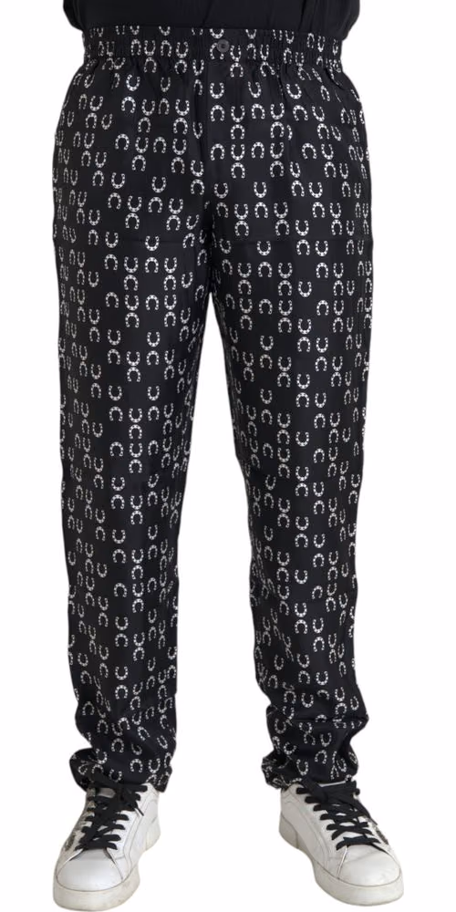 Dolce & Gabbana Black Horseshoe Print Silk Pants