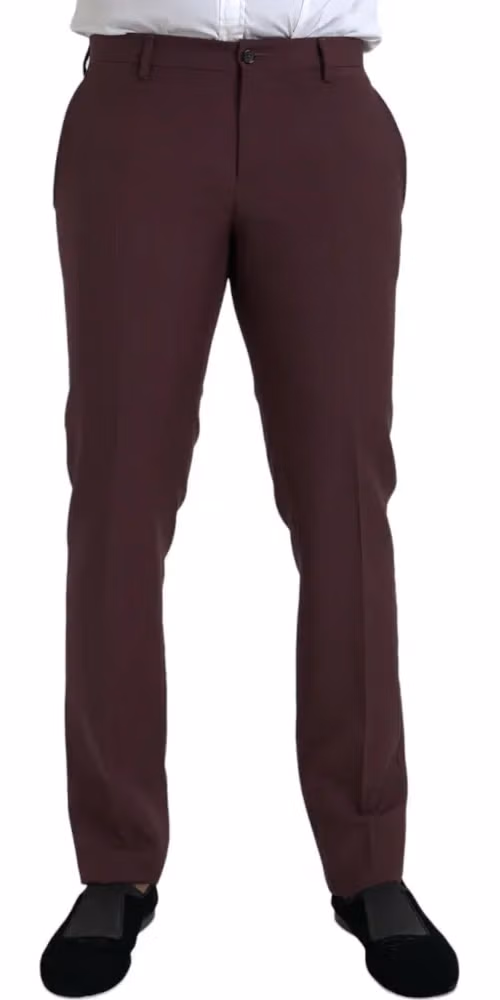 Dolce & Gabbana Maroon Wool Men Slim Fit Dress Pants