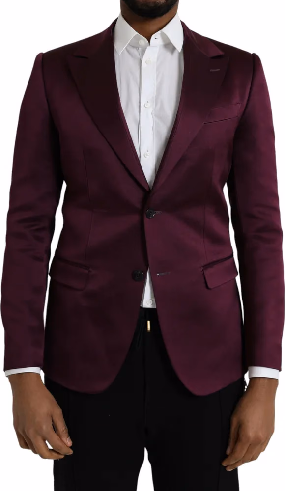 Dolce & Gabbana Maroon Silk Single Breasted Coat Blazer