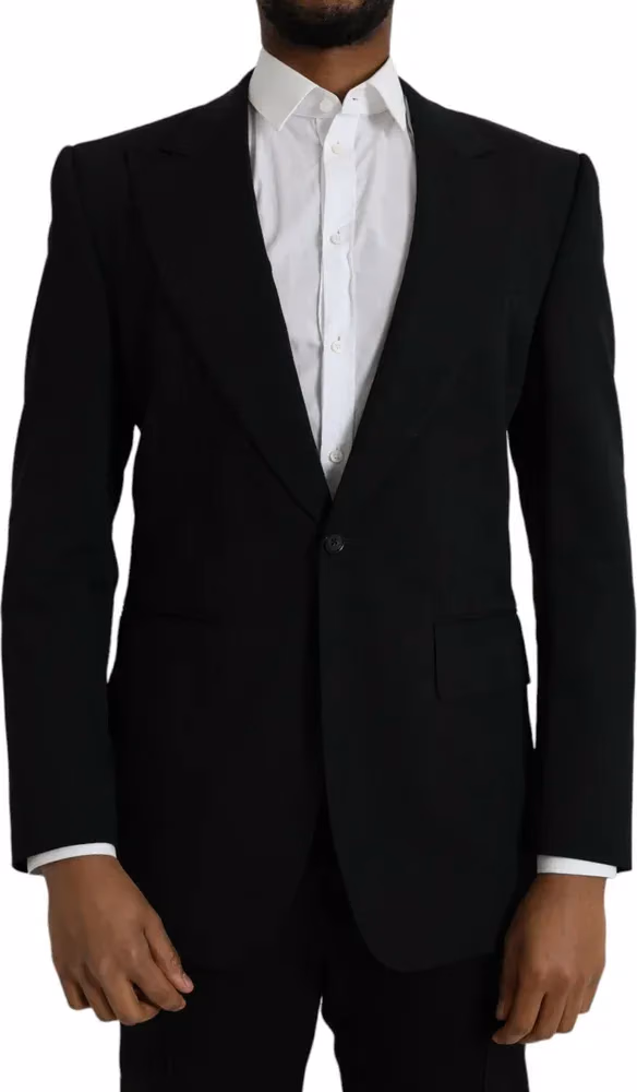 Dolce & Gabbana Black Wool Peak Single Breasted Coat Blazer