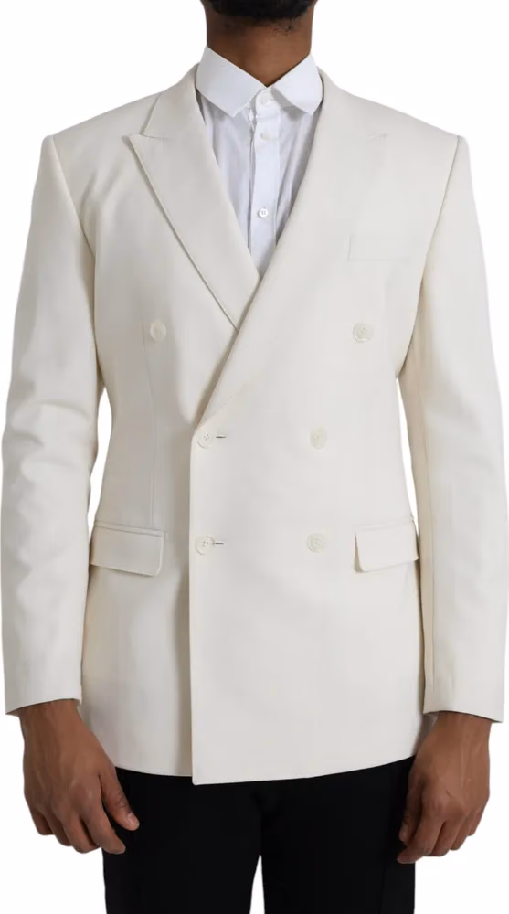 Dolce & Gabbana White Wool MARTINI Double Breasted Blazer