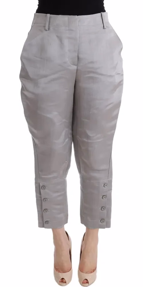 Ermanno Scervino Gray Silk Cropped Casual Pants