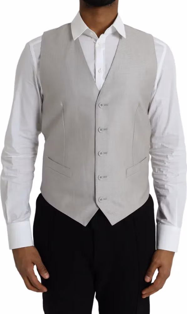 Dolce & Gabbana Light Gray Wool Formal Dress Waistcoat Vest