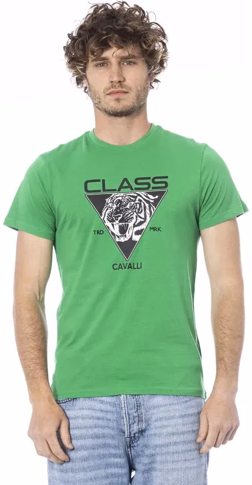Cavalli Class Green Cotton Men T-Shirt