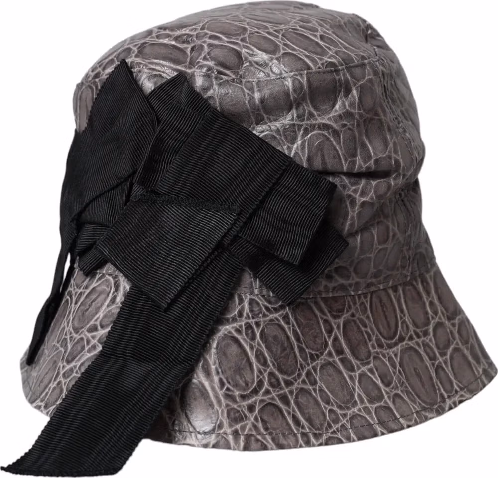 Dolce & Gabbana Black Gray Patterned Leather Bucket Hat