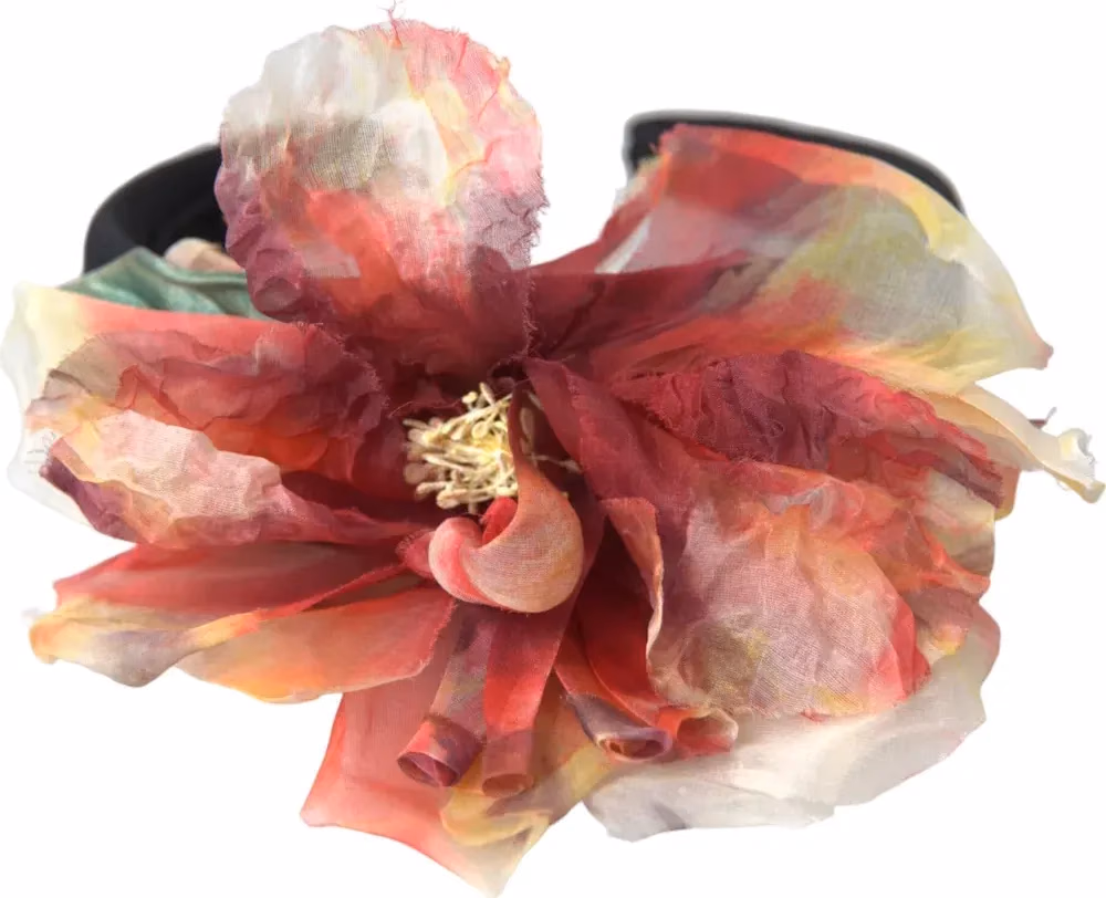 Dolce & Gabbana Rose Pink Silk Floral Black Tiara Women Hairband Diadem
