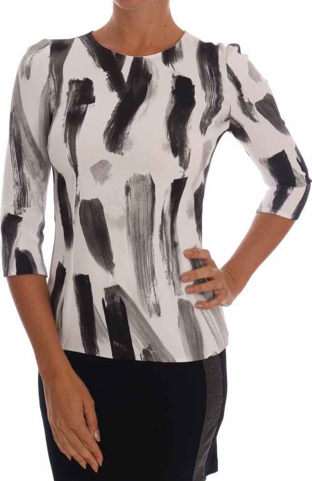 Dolce & Gabbana White Black Striped Printed Blouse Top