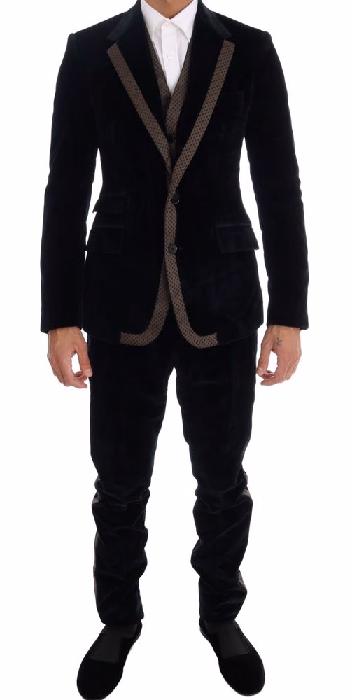 Dolce & Gabbana Blue Velvet Two Button Slim 3 Piece Suit