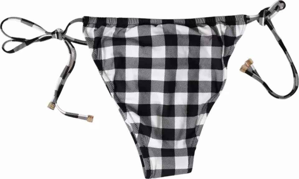 Dolce & Gabbana Black White Check Swimwear Beachwear Bottom Bikini