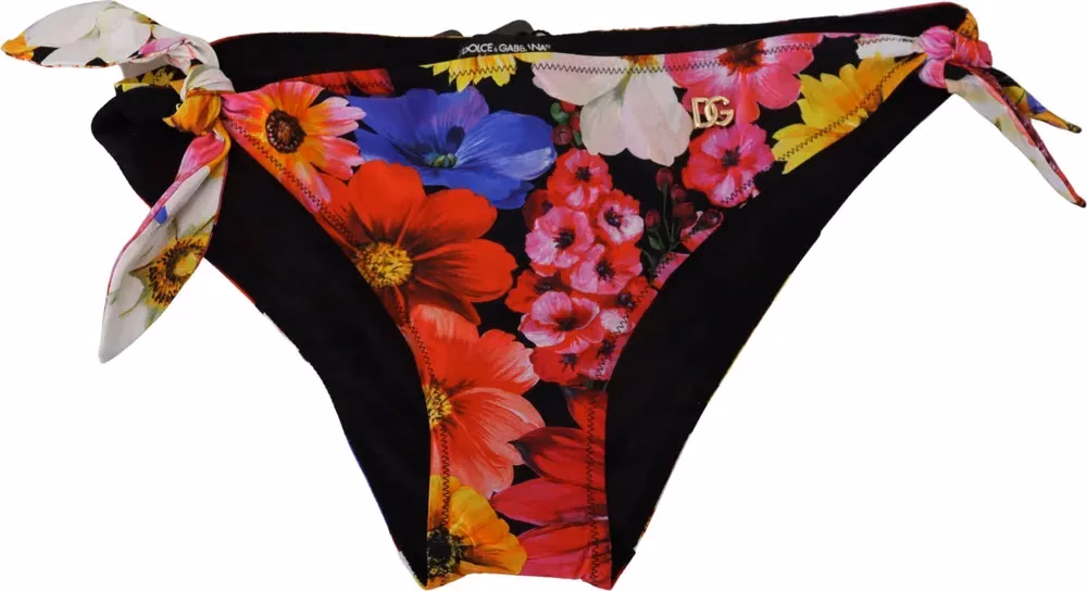 Dolce & Gabbana Black Floral Print Swimsuit Bikini Bottom Swimwear