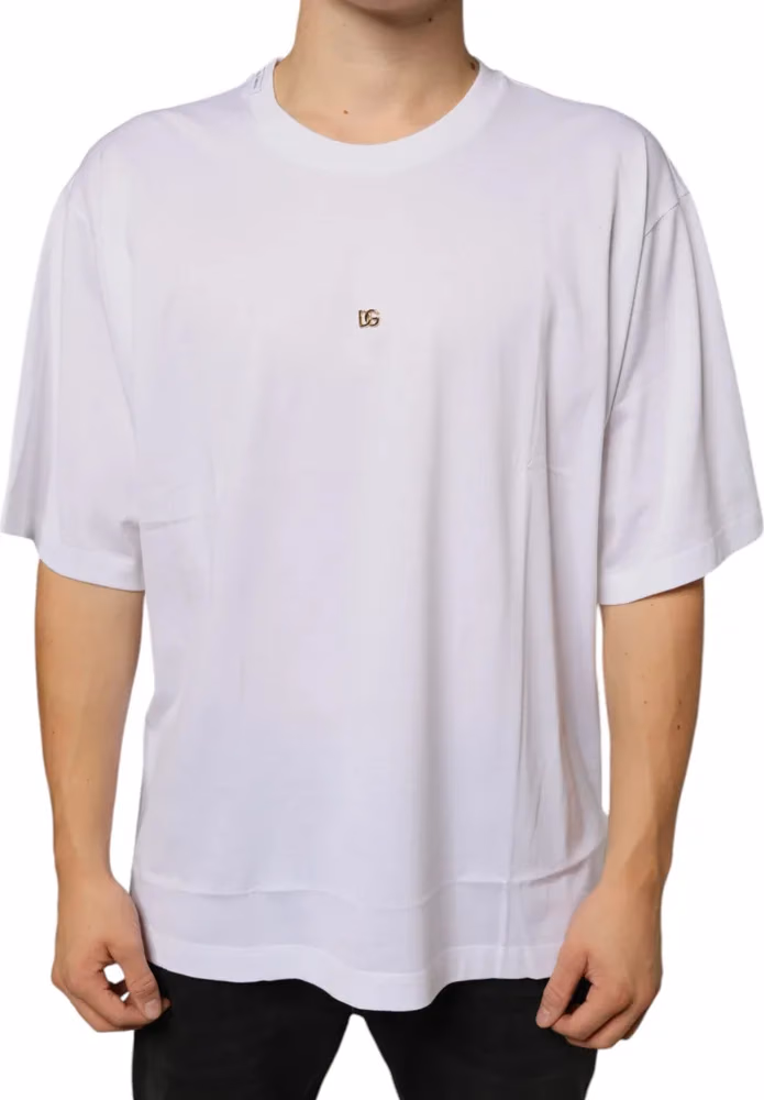 Dolce & Gabbana White Metal DG Logo Cotton Short Sleeves T-shirt