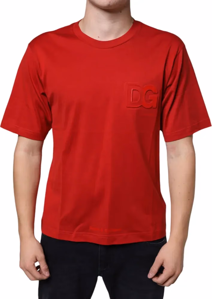 Dolce & Gabbana Red Cotton DG Logo Print Crew Neck T-shirt