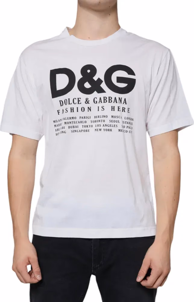 Dolce & Gabbana White Cotton DG Logo Print Casual T-shirt