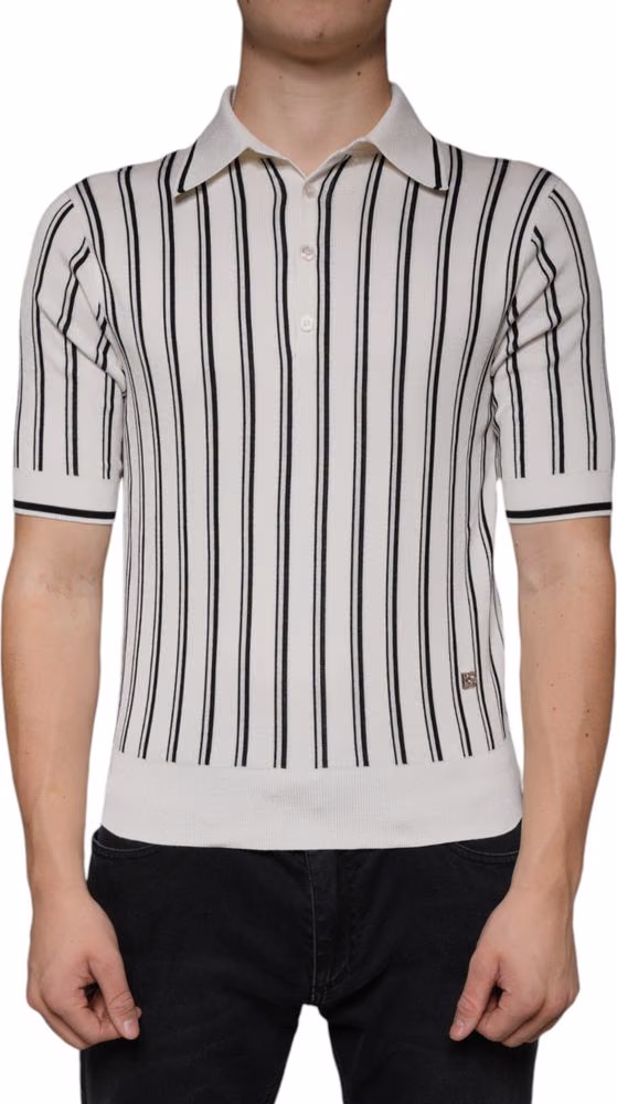 Dolce & Gabbana White Black Stripe Polo Short Sleeve T-shirt