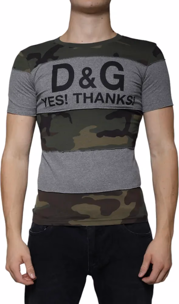 Dolce & Gabbana Multicolor Camouflage Cotton Crew Neck T-shirt