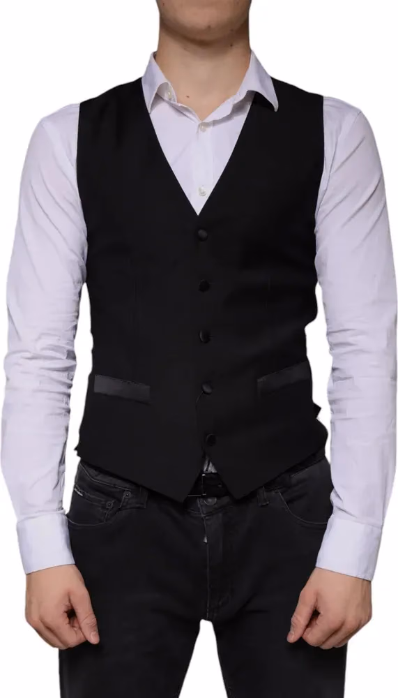 Dolce & Gabbana Black Wool Waistcoat Dress Formal Vest