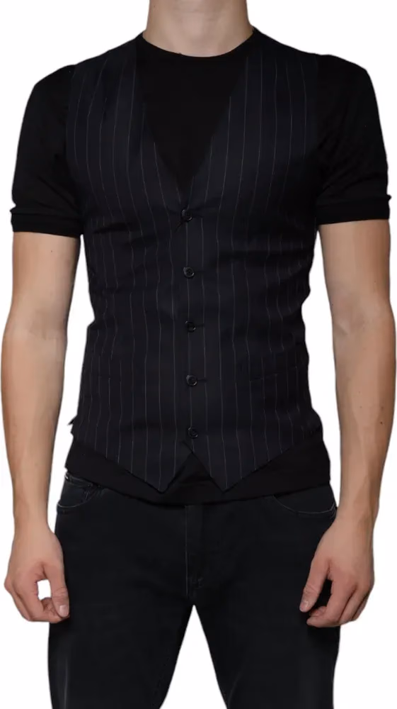 Dolce & Gabbana Black Leather Waistcoat Dress Formal Vest